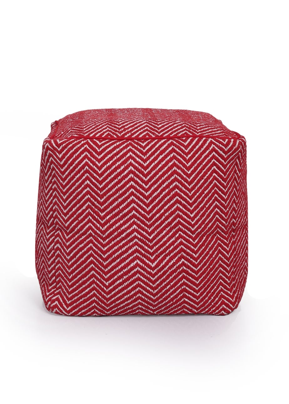 Kaikoo Red White Chevron Woven Dhurrie Cube