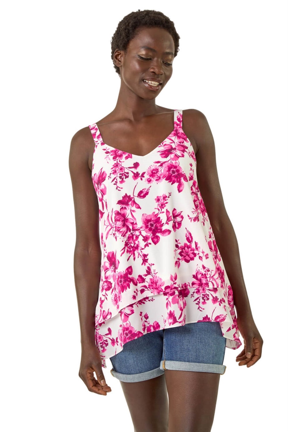 Roman Pink Floral Double Layered Cami Top