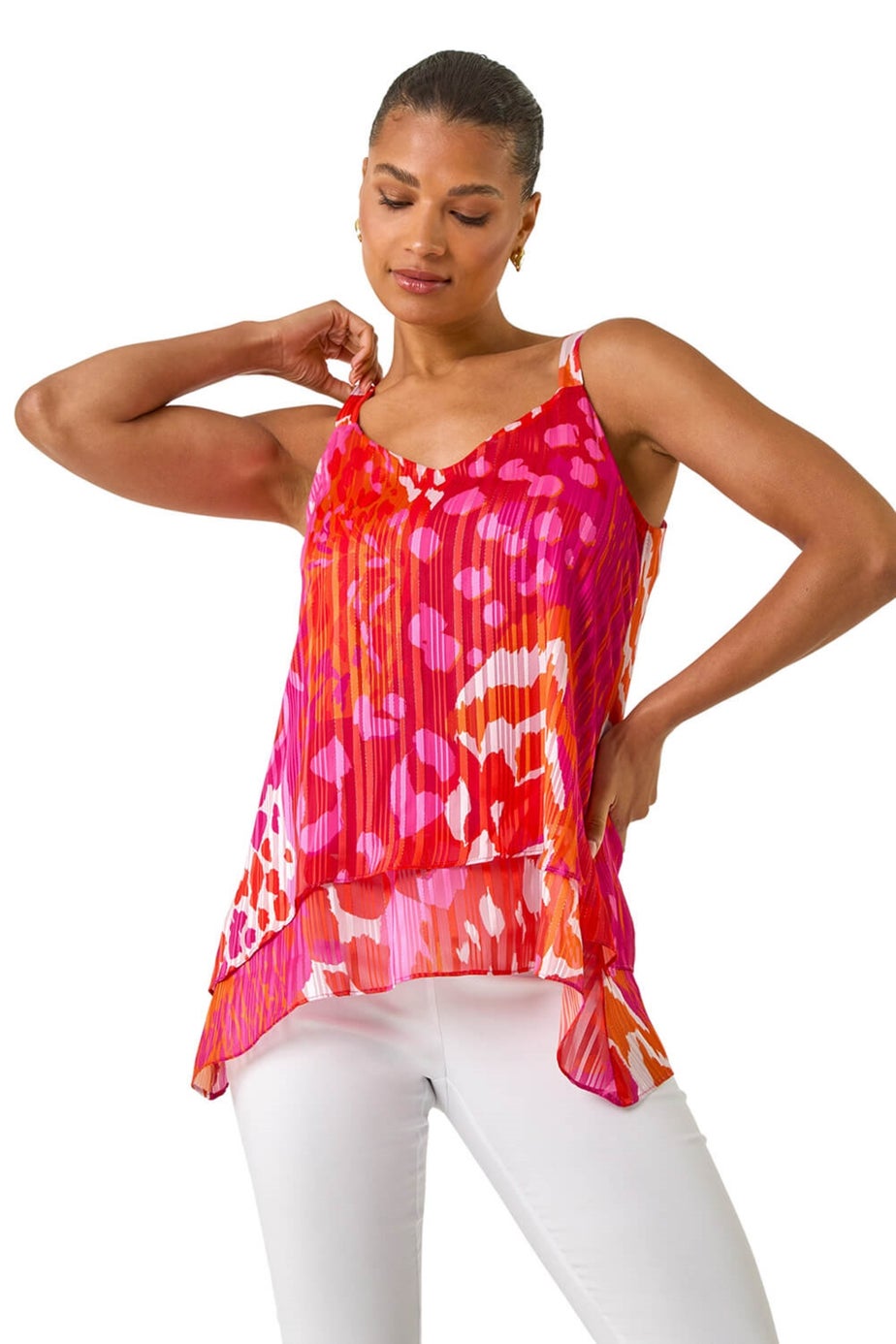 Roman Pink Abstract Layered Cami Top