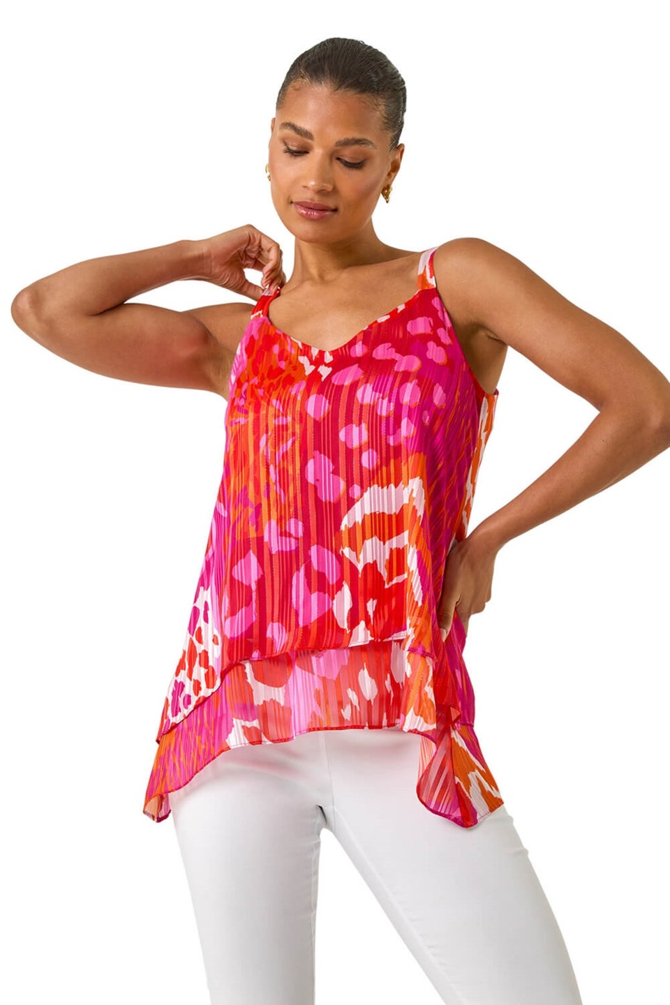 Roman Pink Abstract Layered Cami Top
