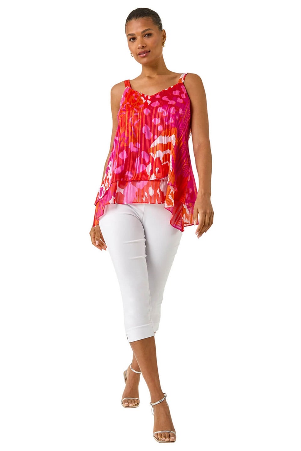 Roman Pink Abstract Layered Cami Top
