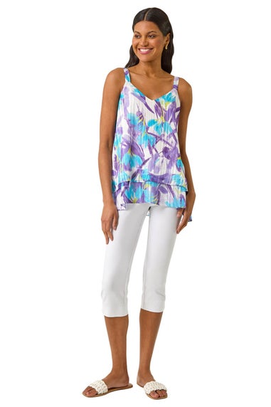 Roman Purple Floral Abstract Layered Cami Top