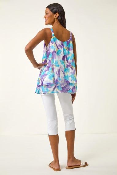 Roman Purple Floral Abstract Layered Cami Top