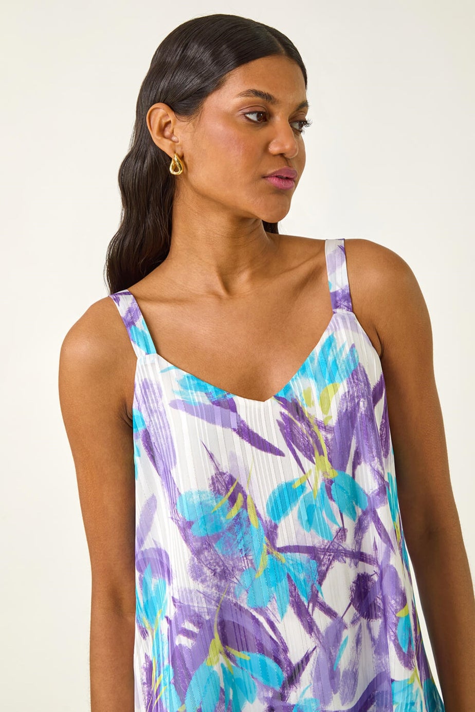 Roman Purple Floral Abstract Layered Cami Top