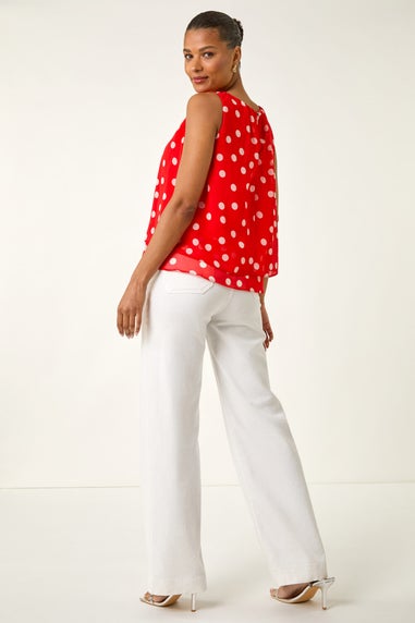 Roman Red Spot Print Double Layered Pleated Top