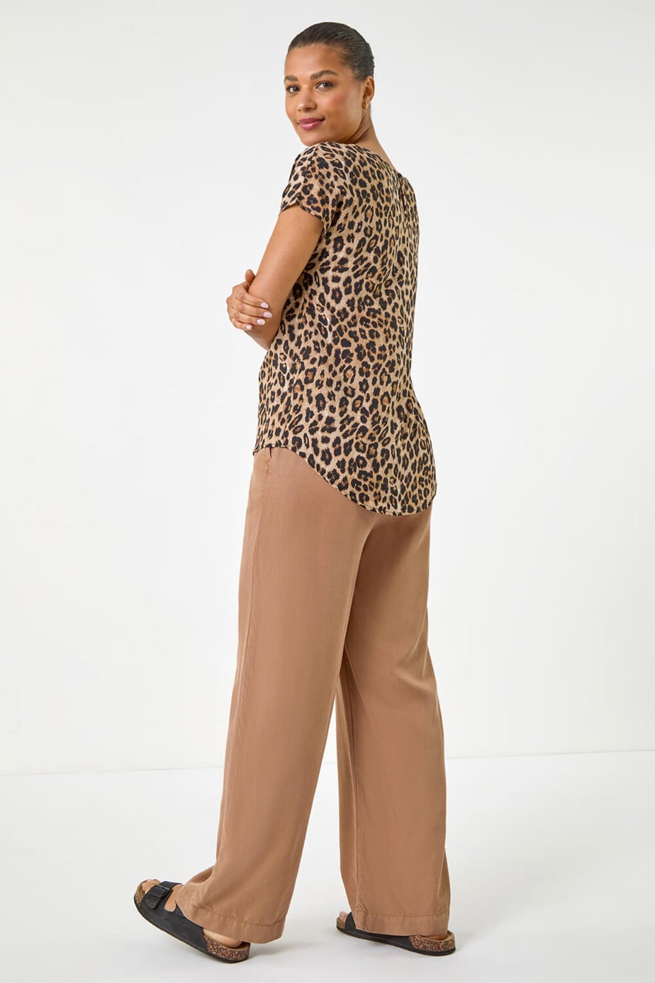 Roman Natural Animal Print Shell Top