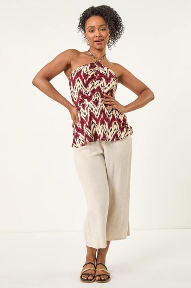 Roman Rust Petite Abstract Halter Neck Stretch Top