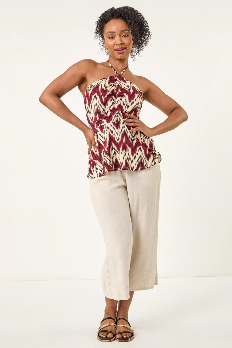 Roman Rust Petite Abstract Halter Neck Stretch Top