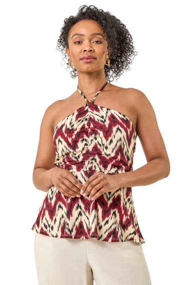 Roman Rust Petite Abstract Halter Neck Stretch Top