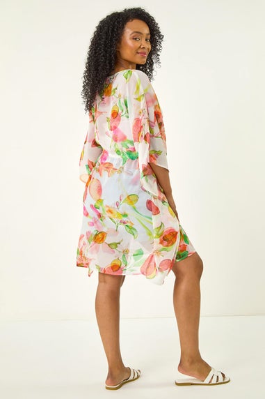 Roman White Petite Abstract Print Tie Cover Up