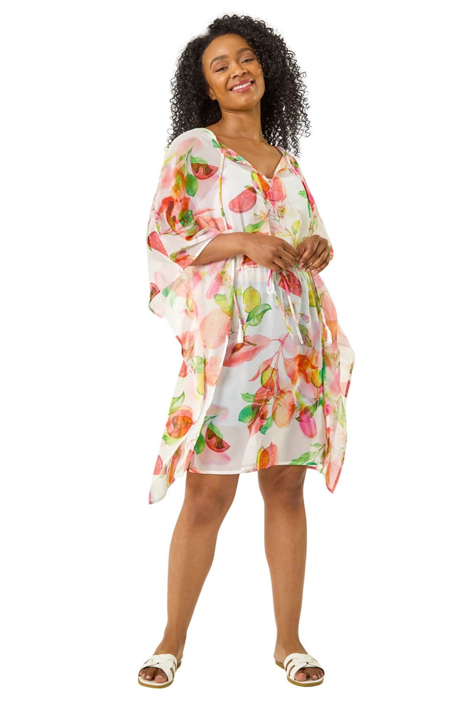 Roman White Petite Abstract Print Tie Cover Up