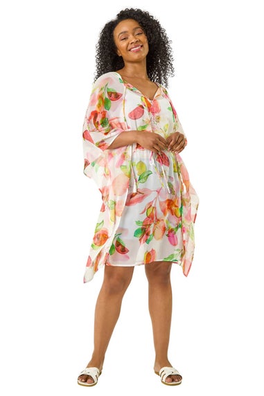 Roman White Petite Abstract Print Tie Cover Up