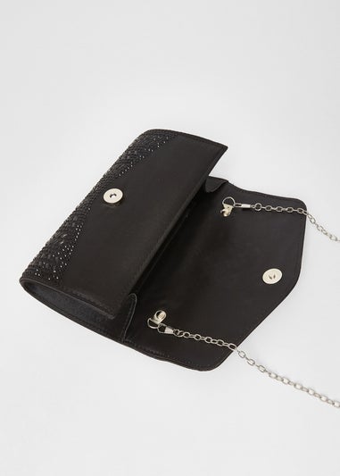 Quiz Black Diamante Clutch Bag