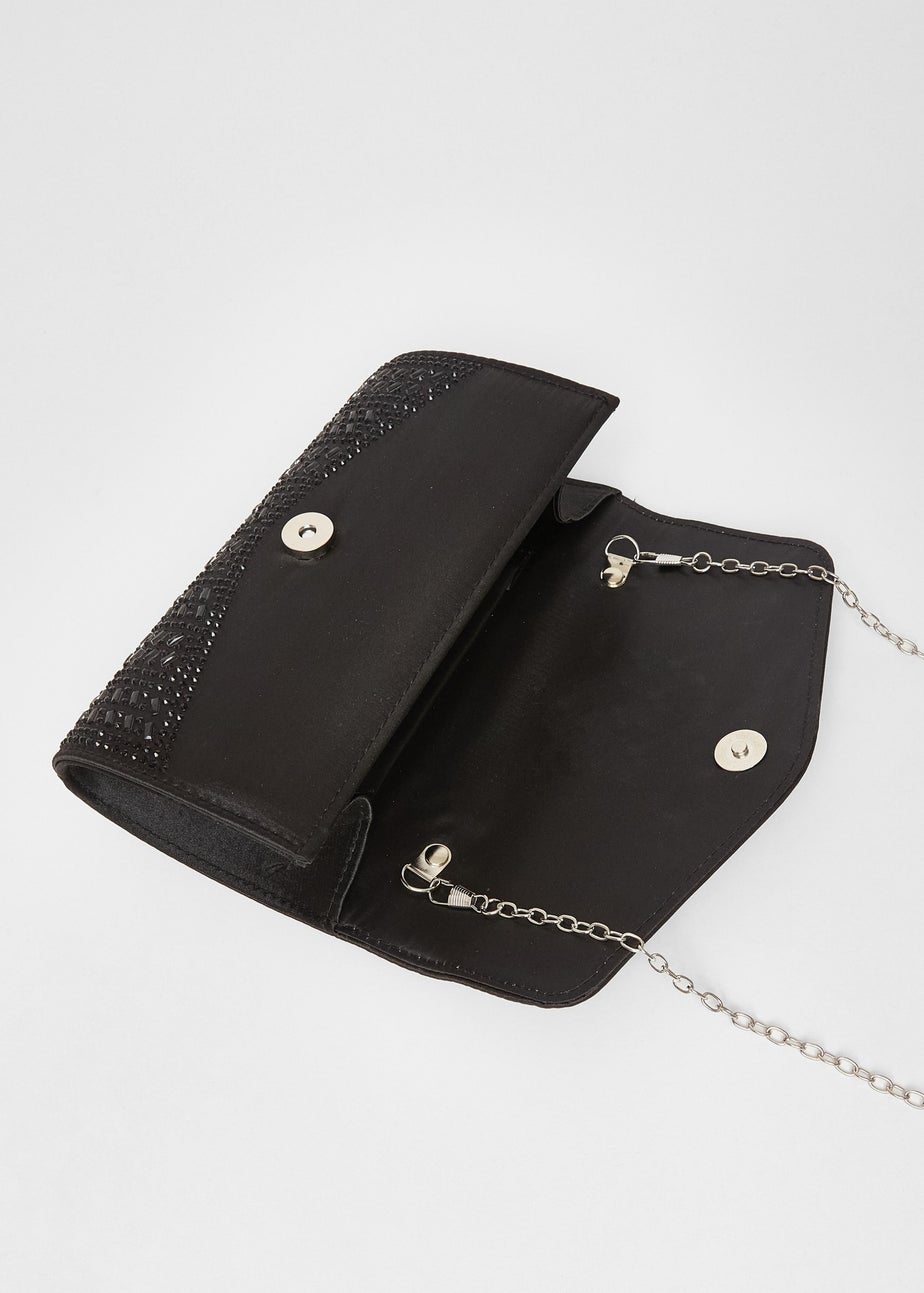 Quiz Black Diamante Clutch Bag