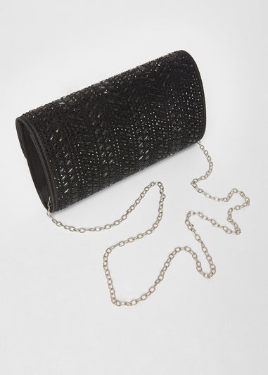 Quiz Black Diamante Clutch Bag