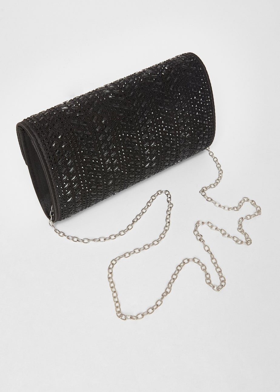 Quiz Black Diamante Clutch Bag