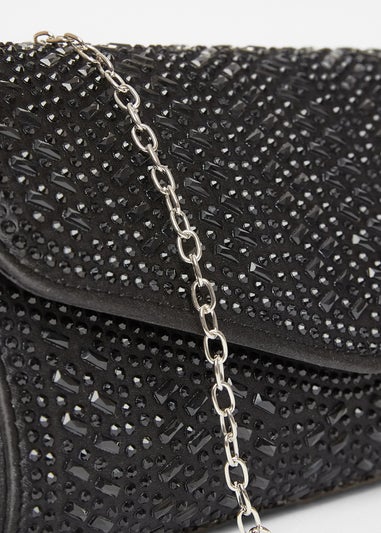Quiz Black Diamante Clutch Bag