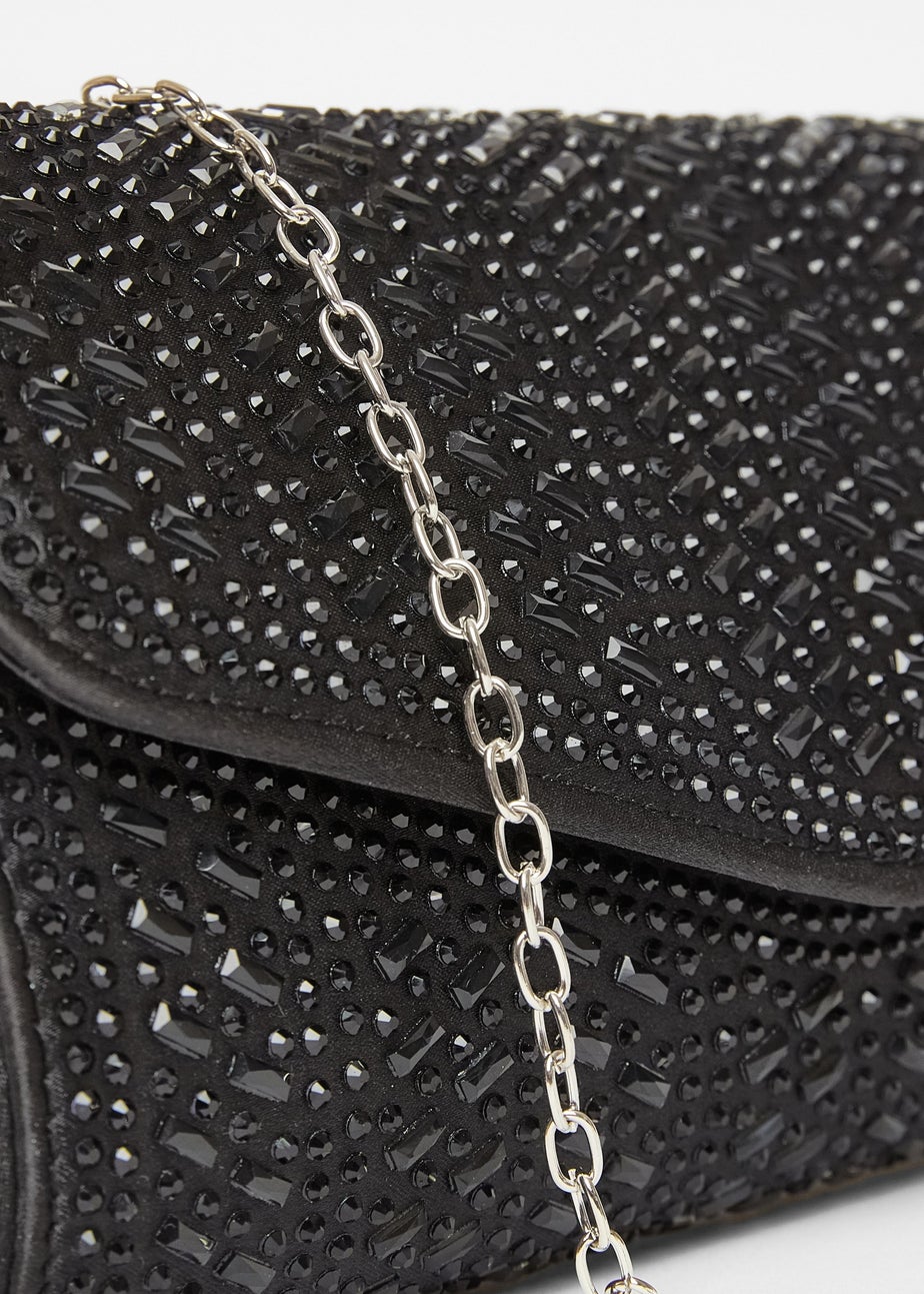 Quiz Black Diamante Clutch Bag