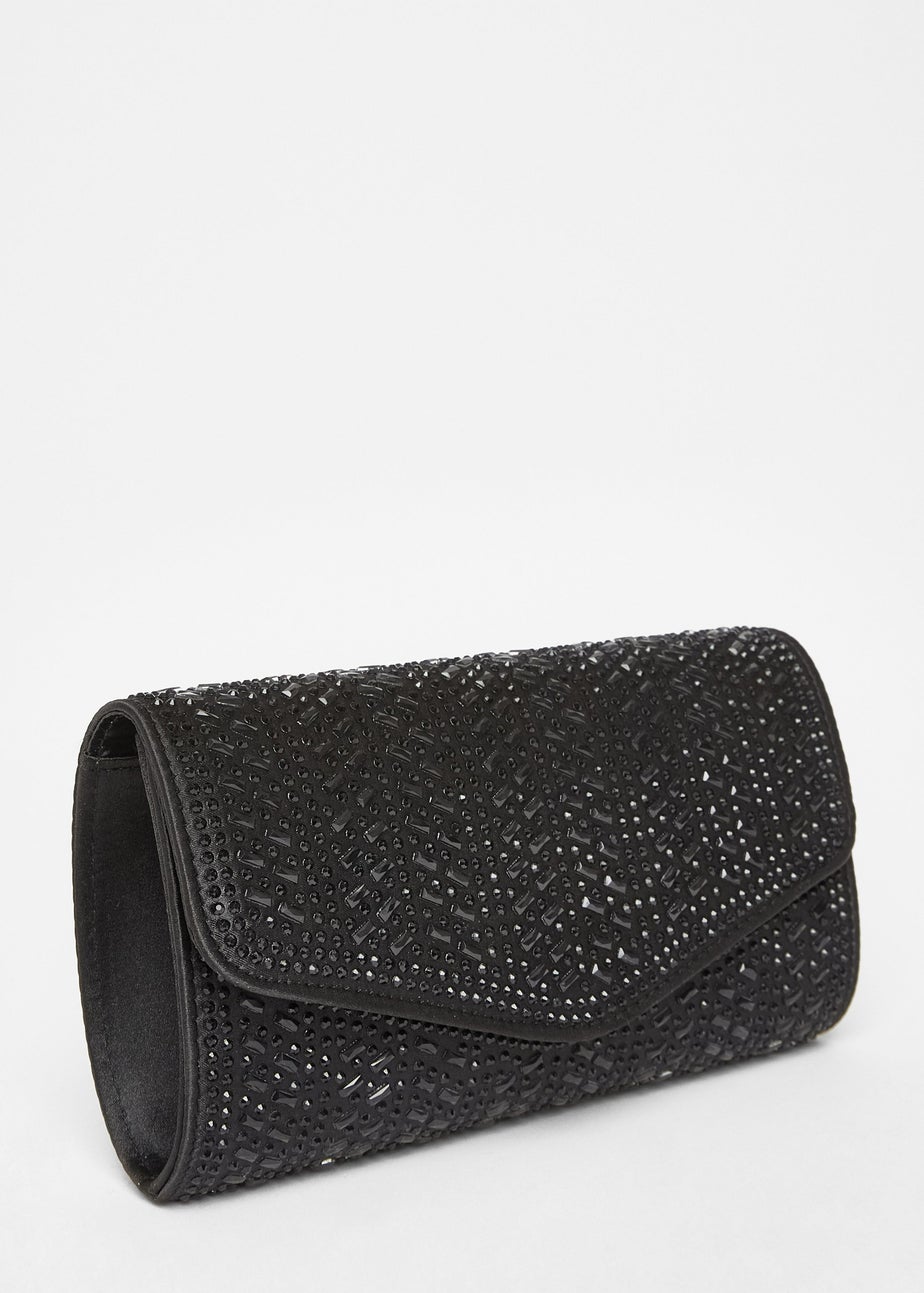 Quiz Black Diamante Clutch Bag
