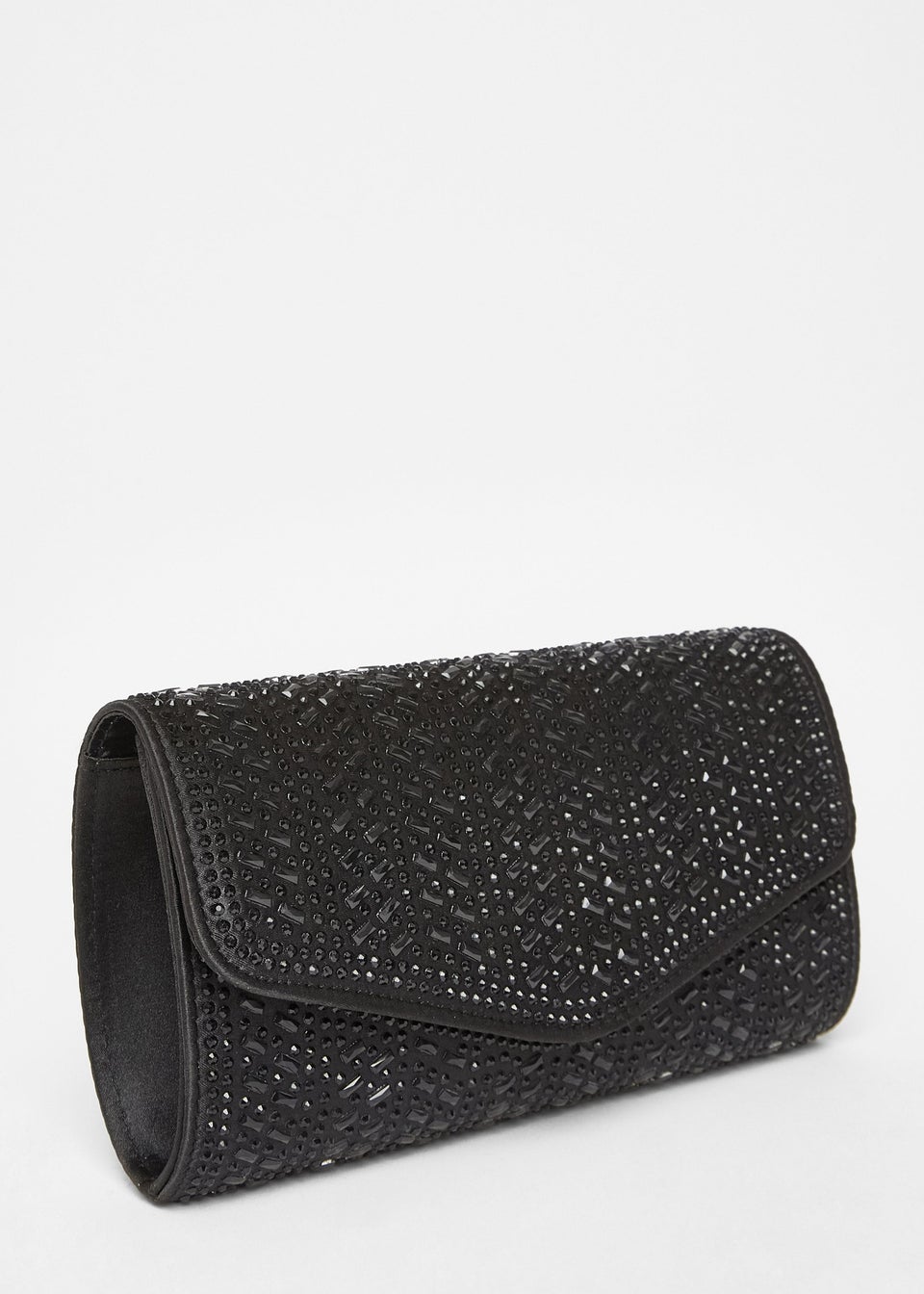 Quiz Black Diamante Clutch Bag