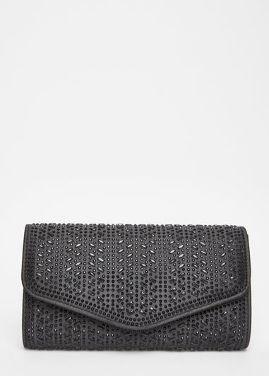 Quiz Black Diamante Clutch Bag
