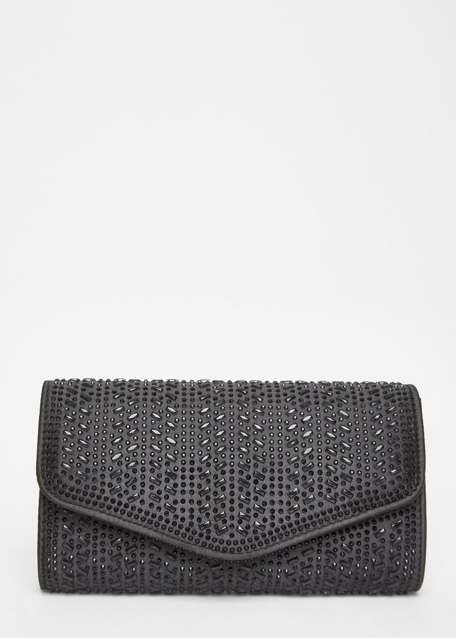 Quiz Black Diamante Clutch Bag