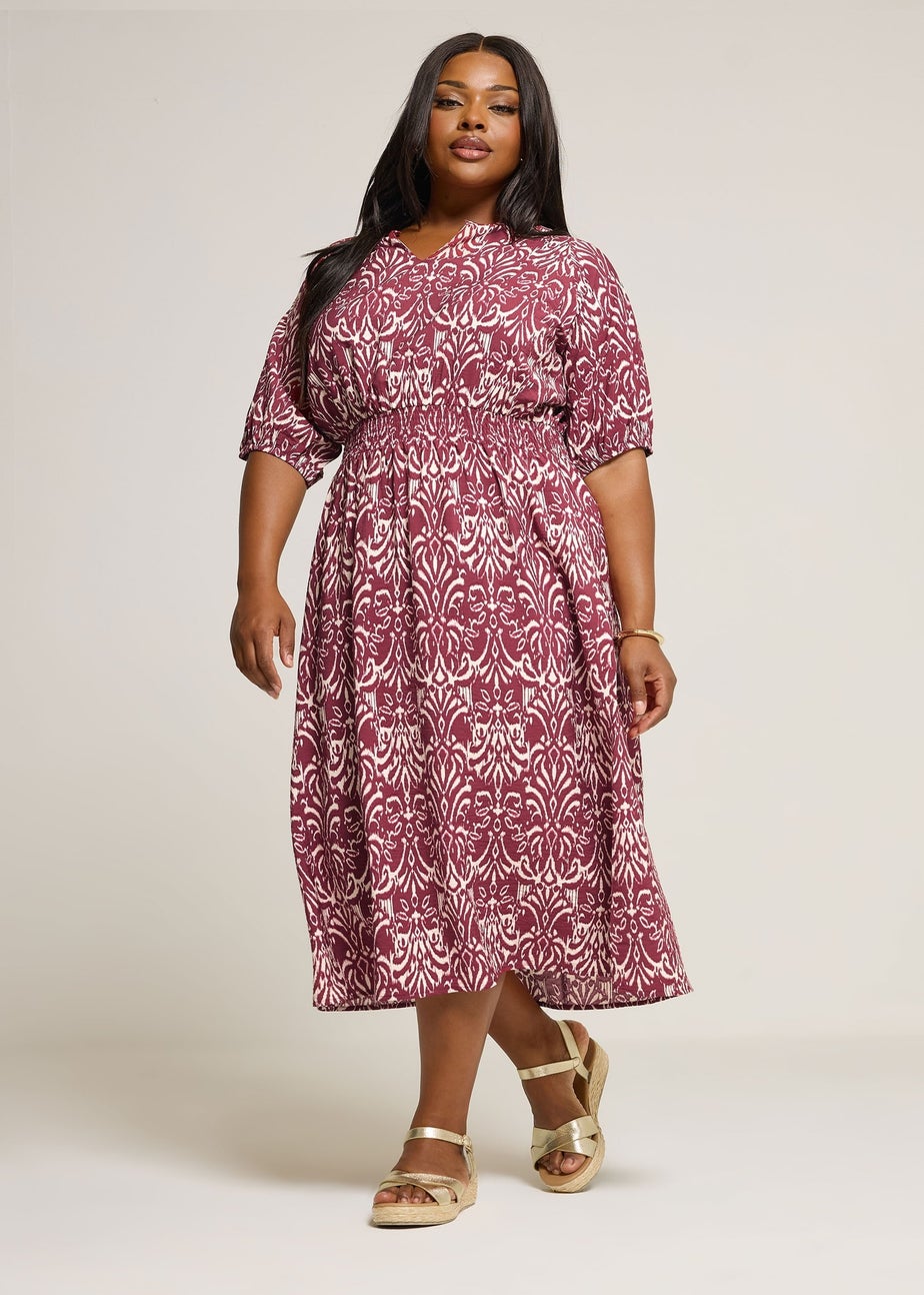 Yours Curve Red Ikat Notch Neck Midaxi Dress