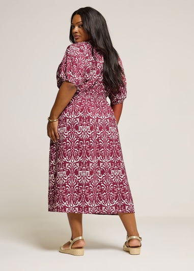 Yours Curve Red Ikat Notch Neck Midaxi Dress