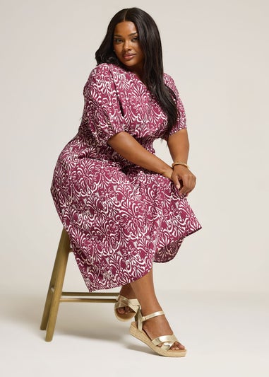 Yours Curve Red Ikat Notch Neck Midaxi Dress