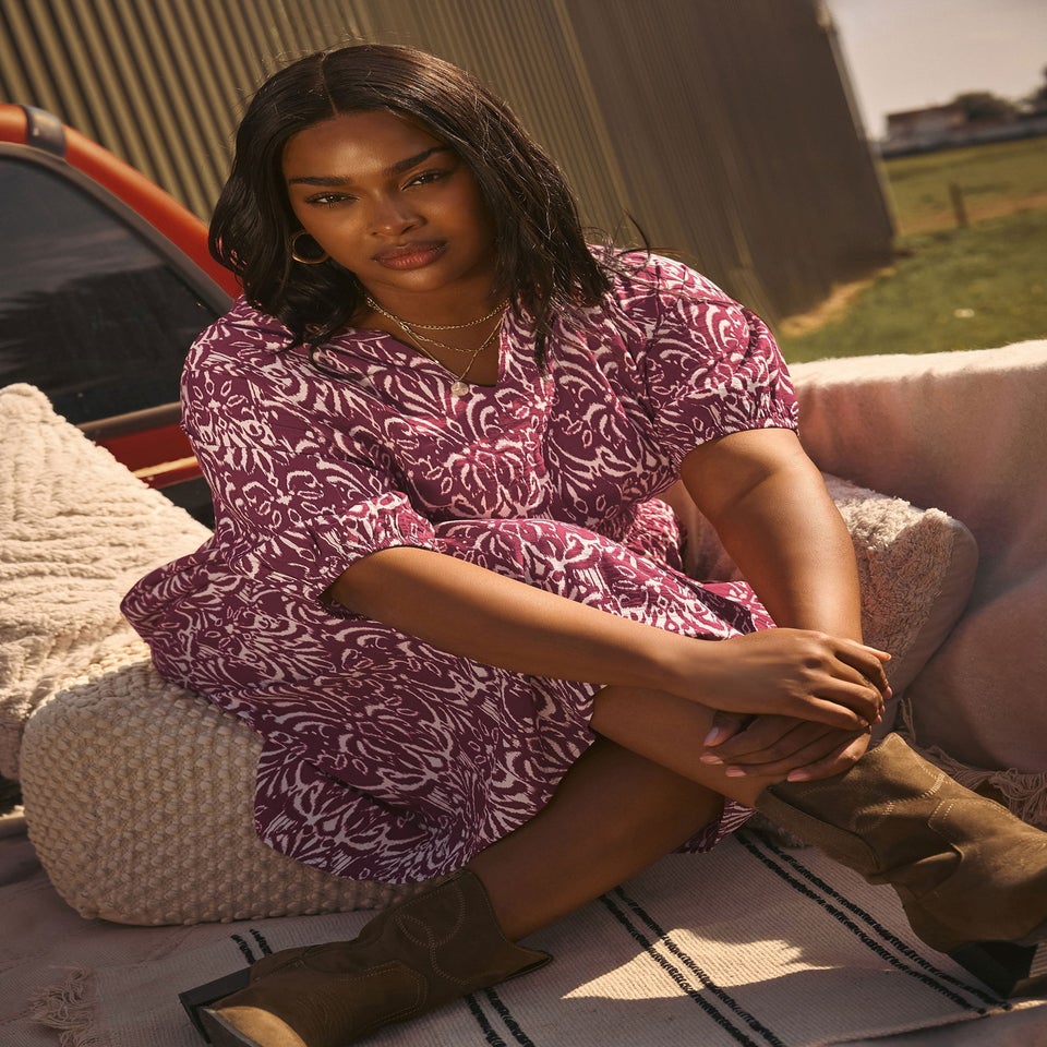 Yours Curve Red Ikat Notch Neck Midaxi Dress