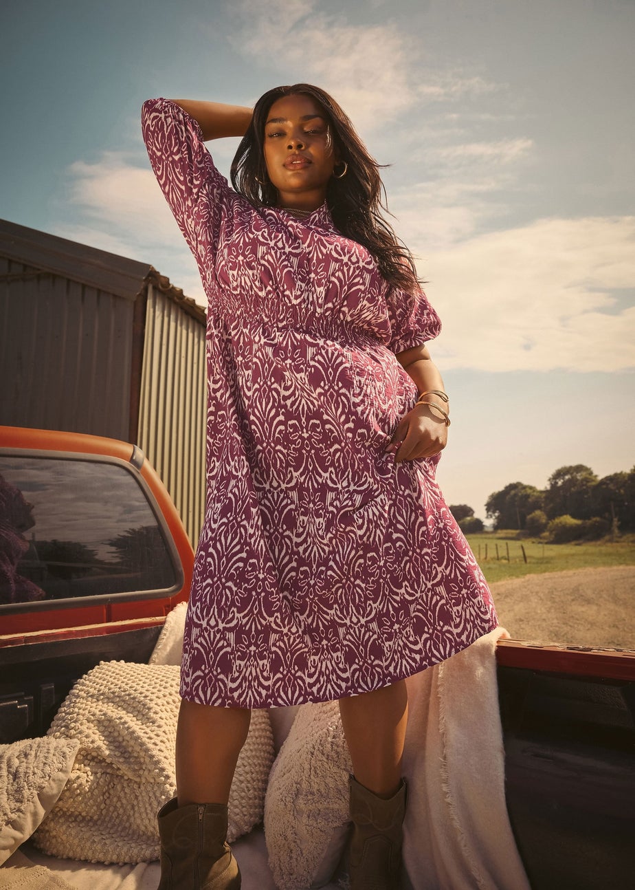 Yours Curve Red Ikat Notch Neck Midaxi Dress