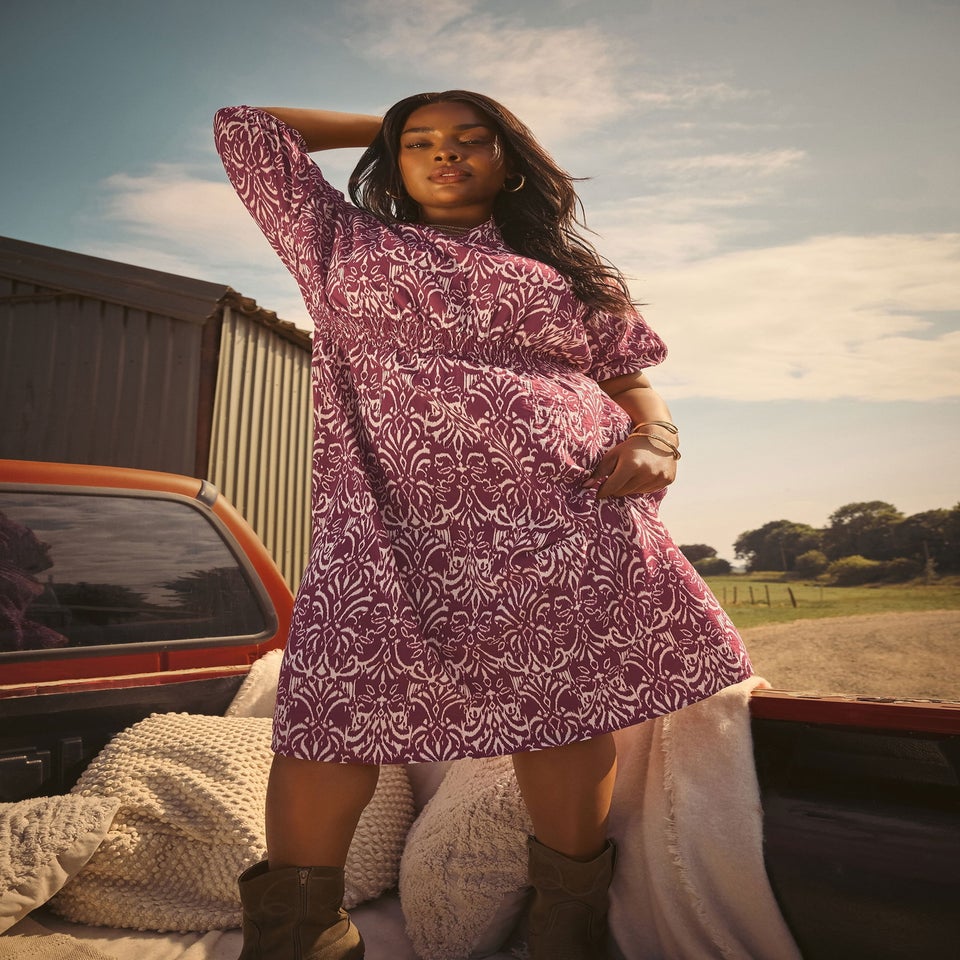 Yours Curve Red Ikat Notch Neck Midaxi Dress