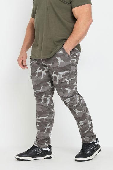 BadRhino Big & Tall Grey Camo Print Cargo Trousers