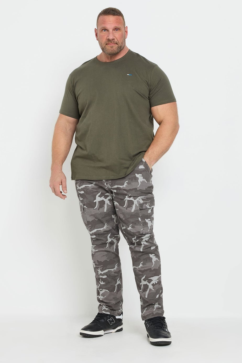 BadRhino Big & Tall Grey Camo Print Cargo Trousers