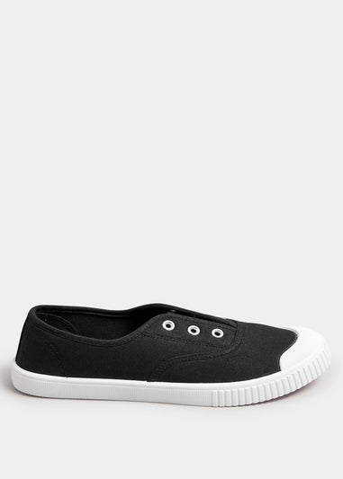 Yours Black Canvas Slip On Trainers In Wide E Fit