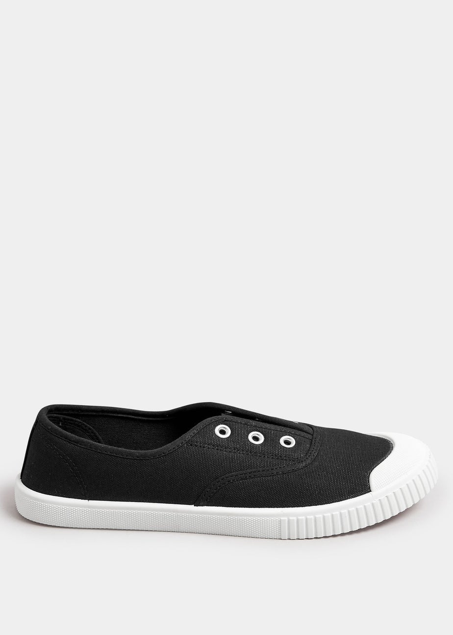 Yours Black Canvas Slip On Trainers In Wide E Fit