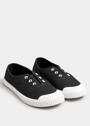 Yours Black Canvas Slip On Trainers In Wide E Fit