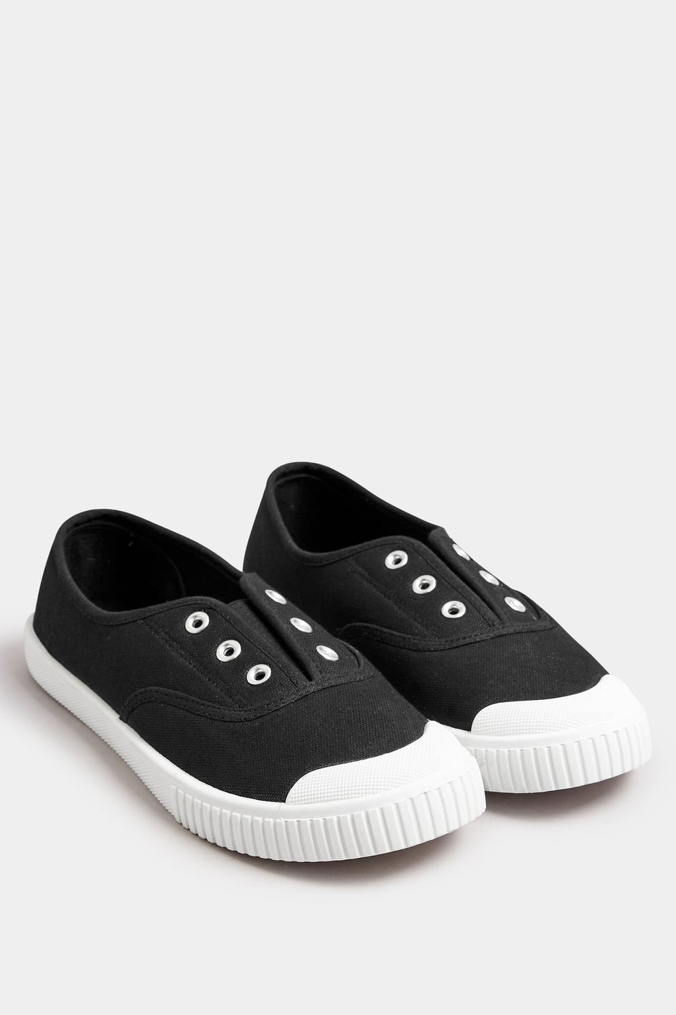 Yours Black Canvas Slip On Trainers In Wide E Fit