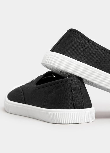 Yours Black Canvas Slip On Trainers In Wide E Fit