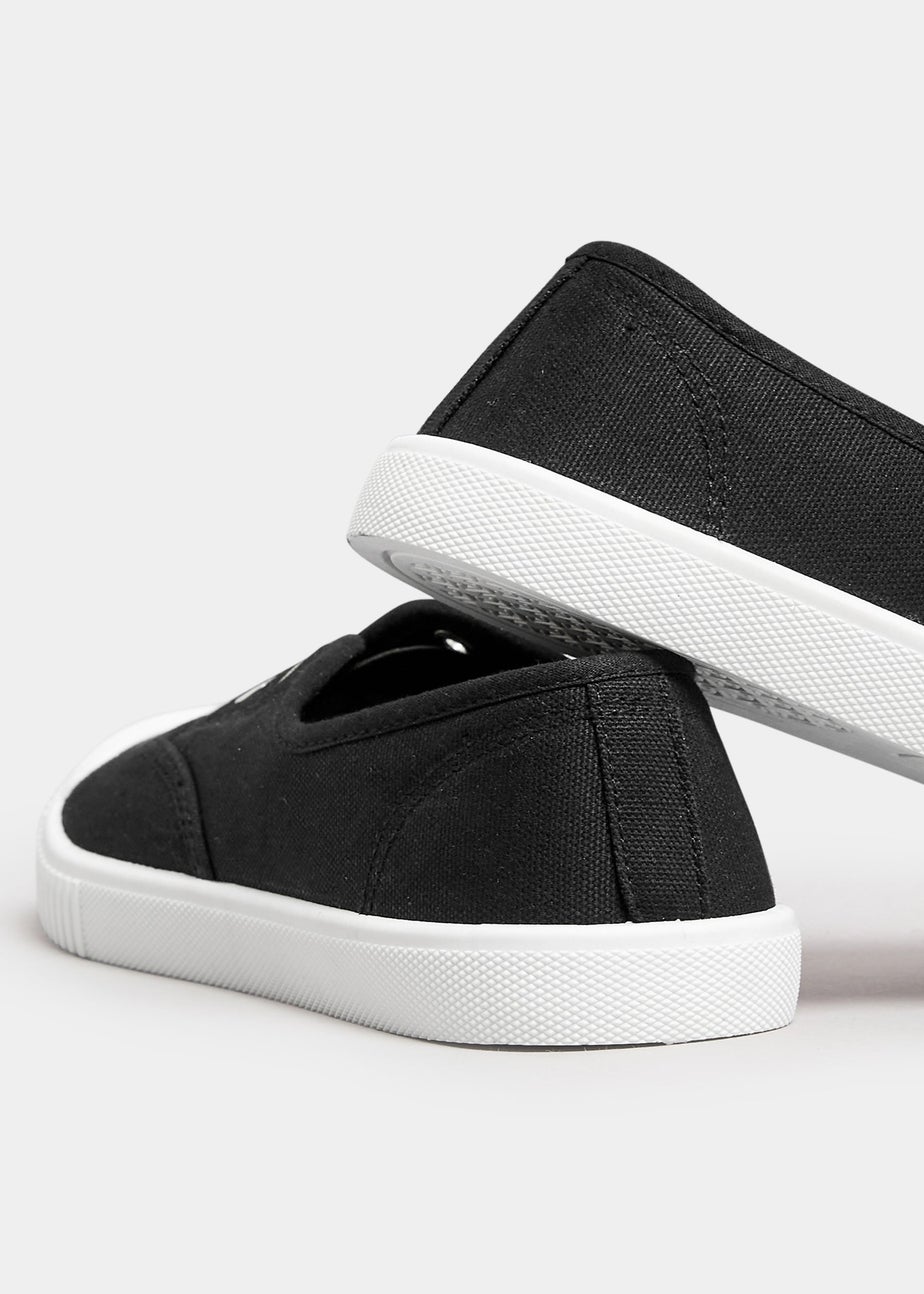 Yours Black Canvas Slip On Trainers In Wide E Fit