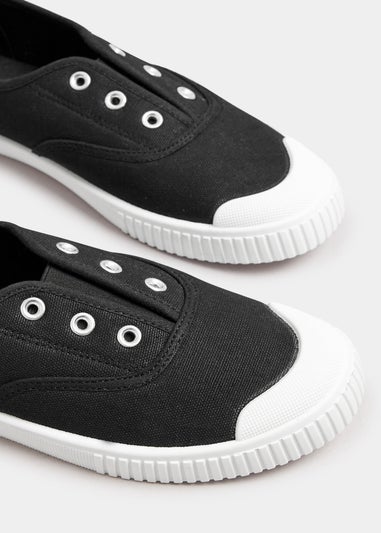 Yours Black Canvas Slip On Trainers In Wide E Fit