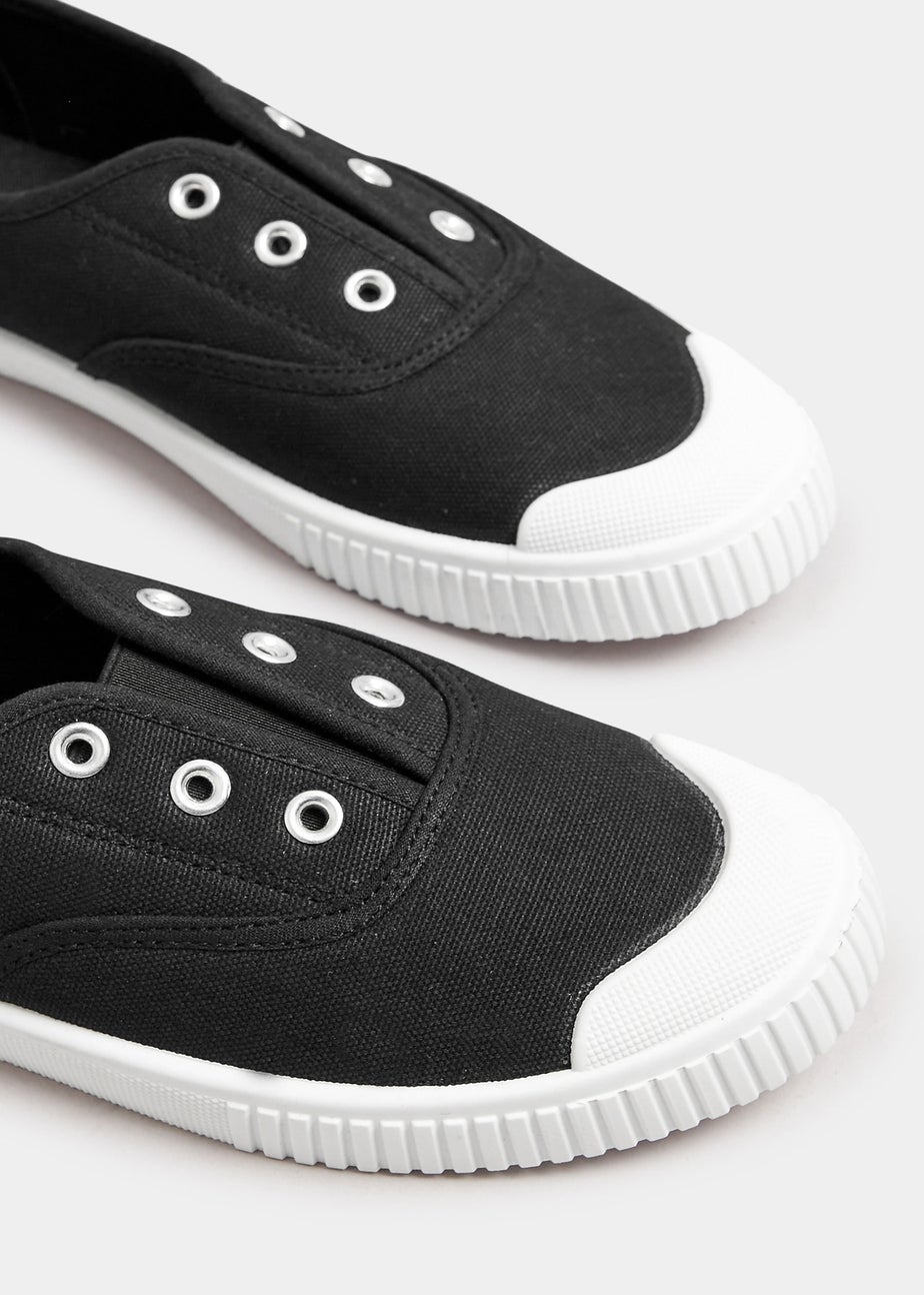 Yours Black Canvas Slip On Trainers In Wide E Fit