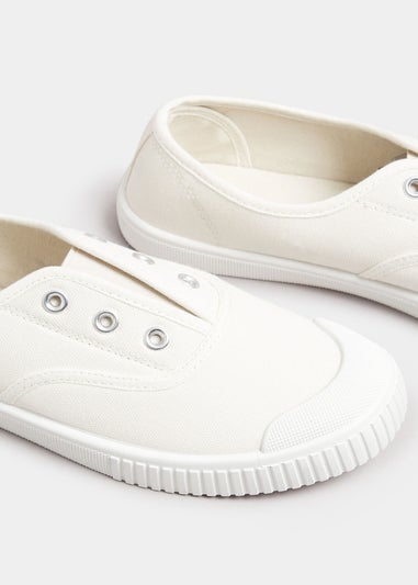 Yours Cream Canvas Slip On Trainers In Wide E Fit