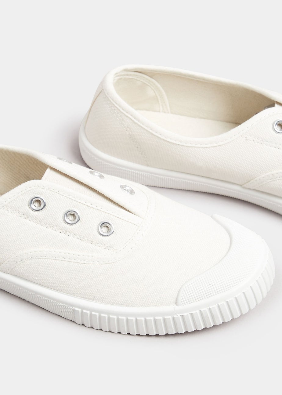 Yours Cream Canvas Slip On Trainers In Wide E Fit