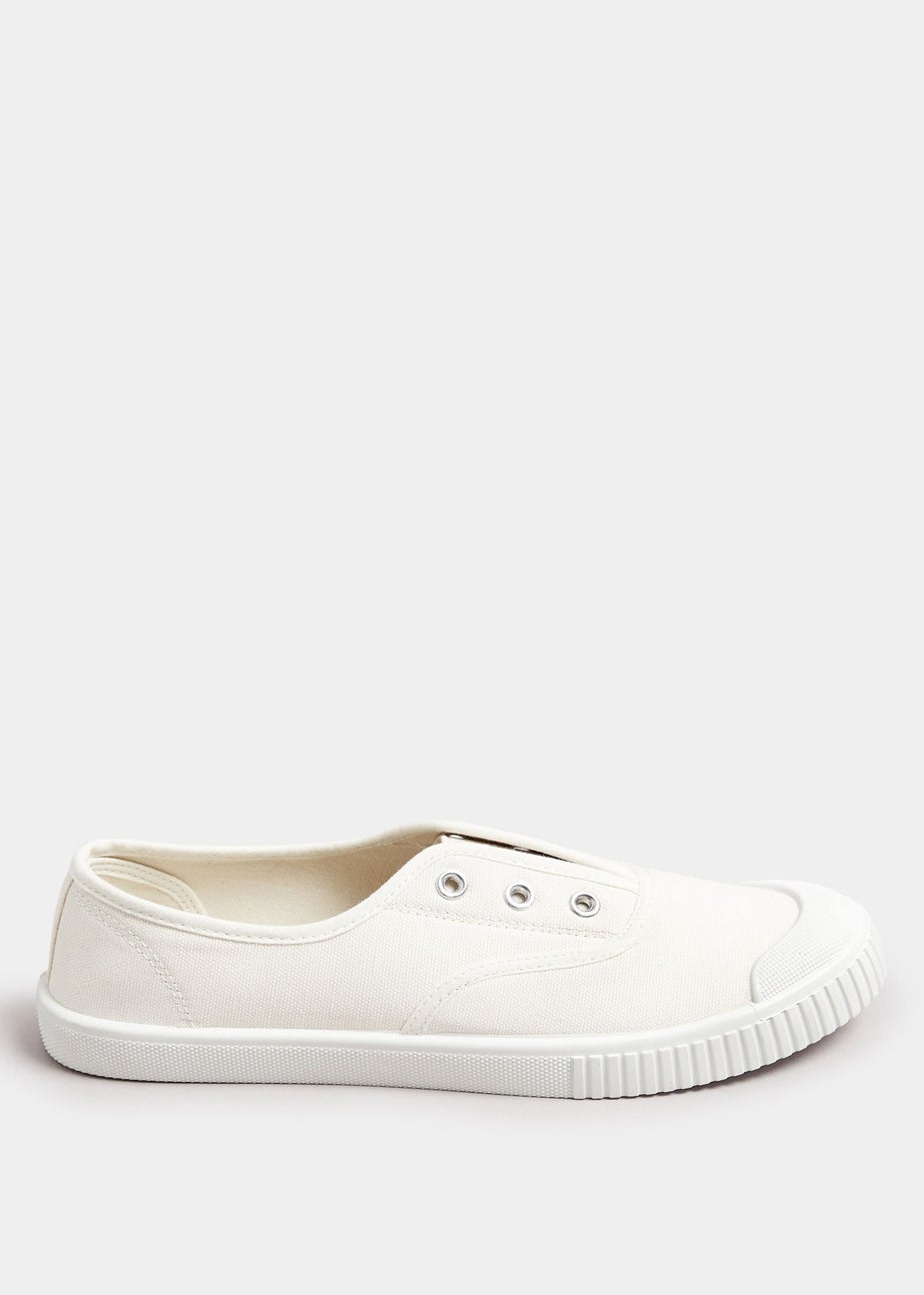 Yours Cream Canvas Slip On Trainers In Wide E Fit