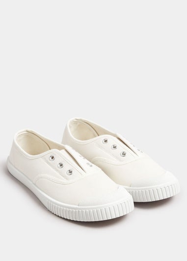 Yours Cream Canvas Slip On Trainers In Wide E Fit