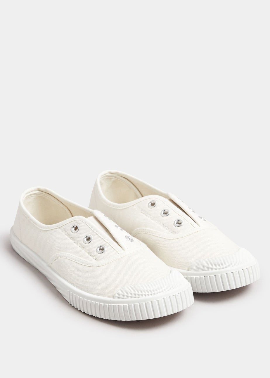 Yours Cream Canvas Slip On Trainers In Wide E Fit
