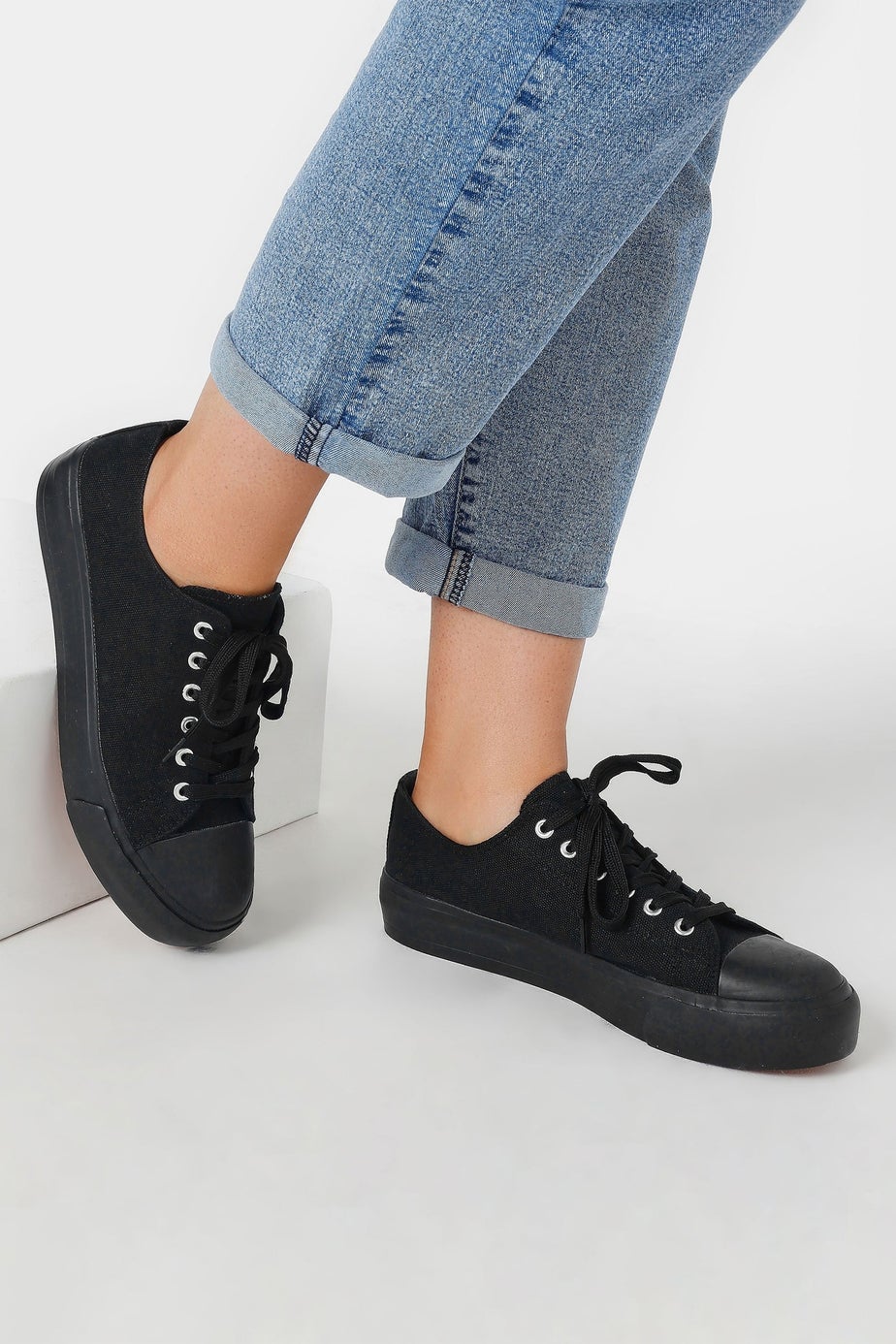 Yours Black Canvas Trainers In Wide E Fit