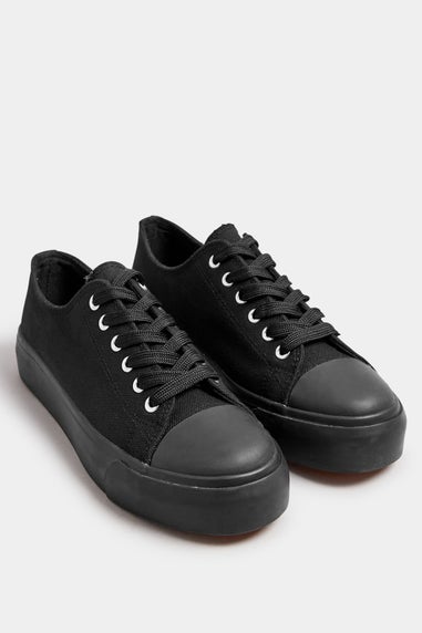Yours Black Canvas Trainers In Wide E Fit