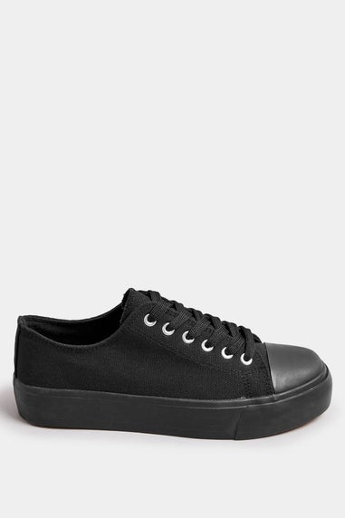 Yours Black Canvas Trainers In Wide E Fit
